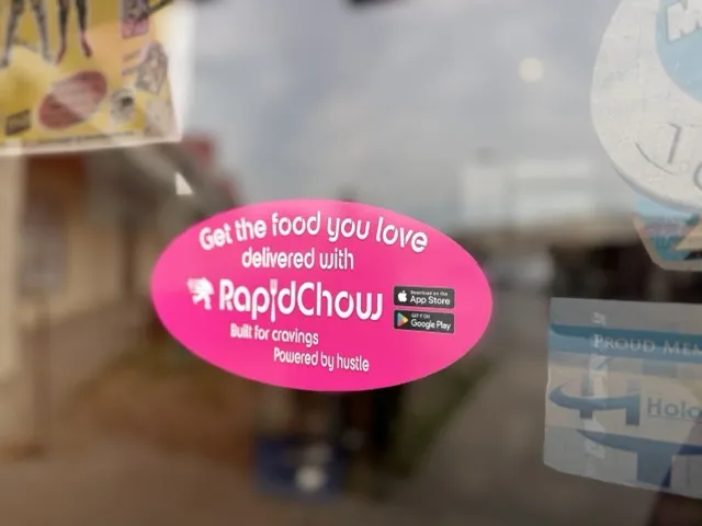 RapidChow decal on a Jefferson City storefront window
